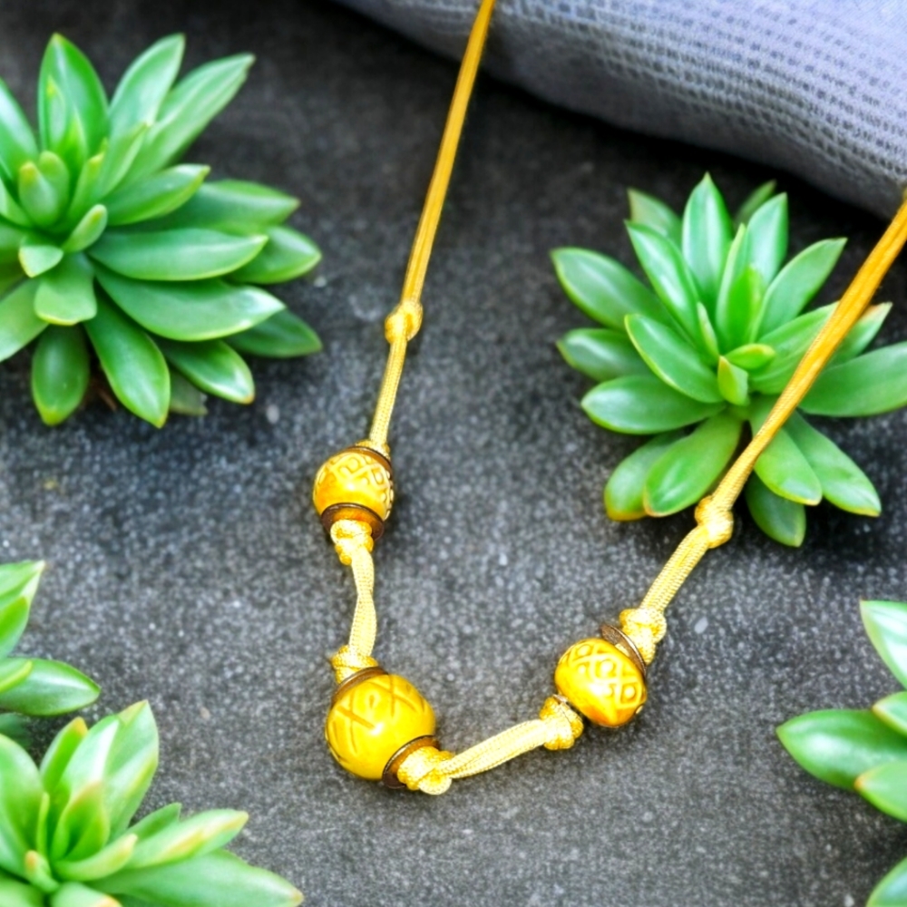 Vintage 21" Yellow 3 Beaded Necklace